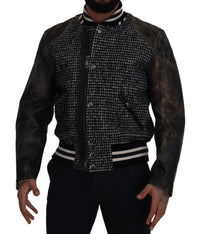Thumbnail for Multicolor Houndstooth Leather Bomber Jacket