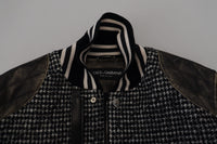 Thumbnail for Multicolor Houndstooth Leather Bomber Jacket