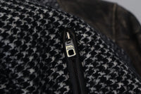 Thumbnail for Multicolor Houndstooth Leather Bomber Jacket