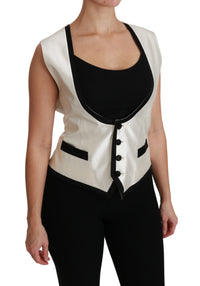 Thumbnail for Elegant Silk Sleeveless Vest in Black & White