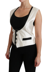 Thumbnail for Elegant Silk Sleeveless Vest in Black & White