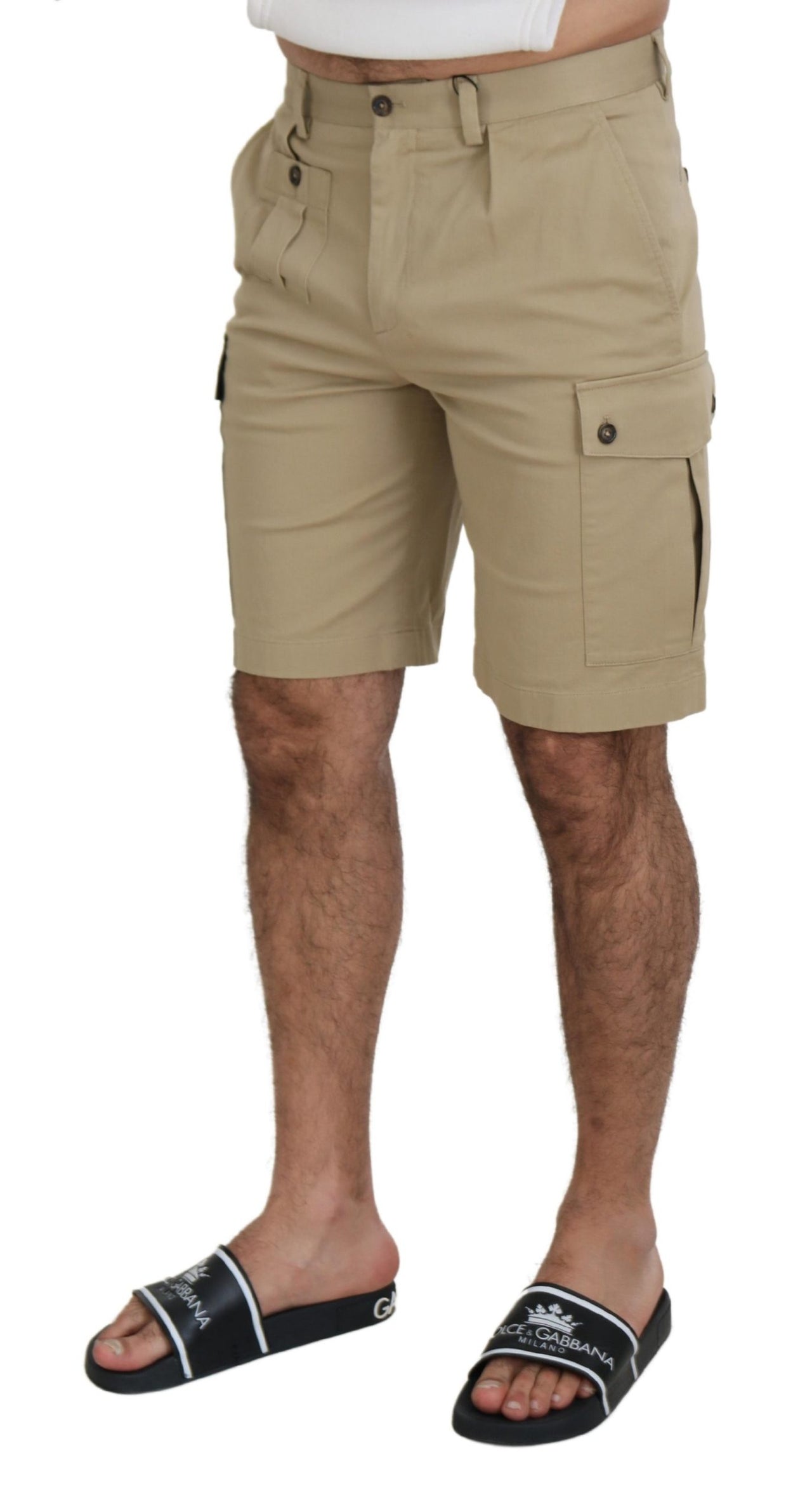 Beige Cotton Cargo Bermuda Shorts