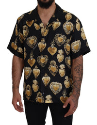 Thumbnail for Elegant Silk Pajama Look Shirt with Gold Hearts