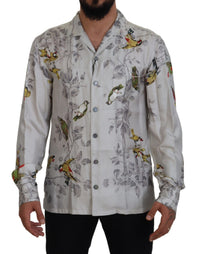 Thumbnail for Elegant Silk Bird Print Casual Shirt