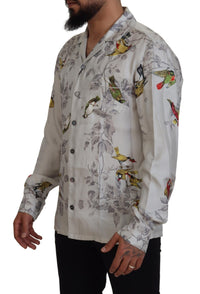 Thumbnail for Elegant Silk Bird Print Casual Shirt