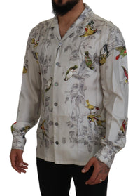 Thumbnail for Elegant Silk Bird Print Casual Shirt