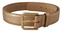 Thumbnail for Chic Rose Gold Leather Belt with Logo Buckle