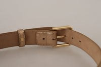 Thumbnail for Chic Rose Gold Leather Belt with Logo Buckle