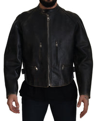 Thumbnail for Elegant Black Leather Jacket with Silver Details