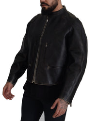 Thumbnail for Elegant Black Leather Jacket with Silver Details