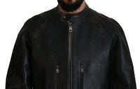 Thumbnail for Elegant Black Leather Jacket with Silver Details