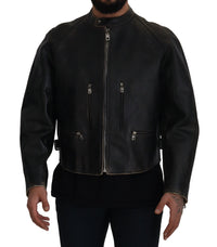 Thumbnail for Elegant Black Leather Jacket with Silver Details