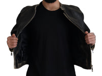 Thumbnail for Elegant Black Leather Jacket with Silver Details