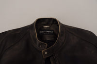 Thumbnail for Elegant Black Leather Jacket with Silver Details