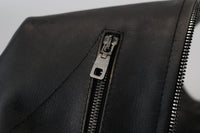 Thumbnail for Elegant Black Leather Jacket with Silver Details