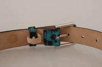 Thumbnail for Engraved Logo Leather Belt - Elegant Blue