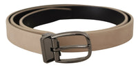 Thumbnail for Elegant Beige Leather Belt with Silver Tone Buckle