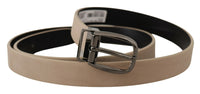 Thumbnail for Elegant Beige Leather Belt with Silver Tone Buckle