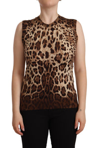 Thumbnail for Chic Leopard Silk Cashmere Sleeveless Top