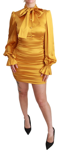 Thumbnail for Radiant Yellow Silk Bodycon Mini Dress