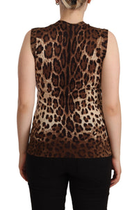 Thumbnail for Chic Leopard Silk Cashmere Sleeveless Top