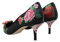 Thumbnail for Black Floral Print Crystal Heels Pumps Shoes