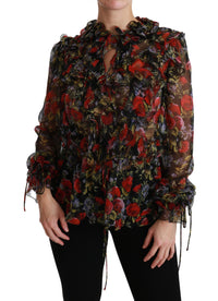 Thumbnail for Elegant Floral Silk Long Sleeve Blouse