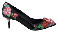 Thumbnail for Black Floral Print Crystal Heels Pumps Shoes