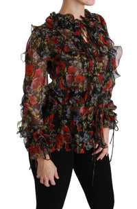 Thumbnail for Elegant Floral Silk Long Sleeve Blouse