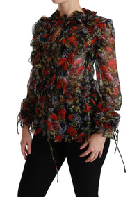 Thumbnail for Elegant Floral Silk Long Sleeve Blouse