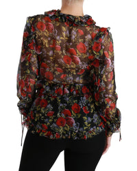 Thumbnail for Elegant Floral Silk Long Sleeve Blouse