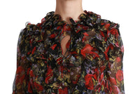 Thumbnail for Elegant Floral Silk Long Sleeve Blouse