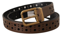 Thumbnail for Elegant Brown Leather Belt with Golden Buckle