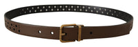 Thumbnail for Elegant Brown Leather Belt with Golden Buckle