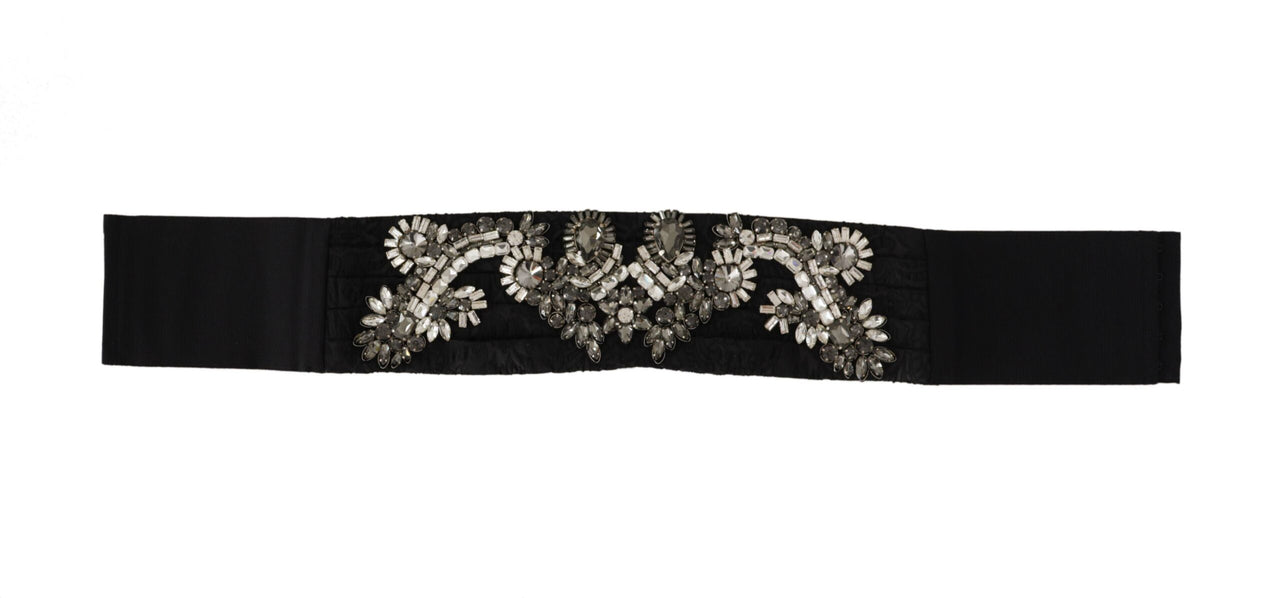 Black Silk Brass Crystal Embellished Waist Belt