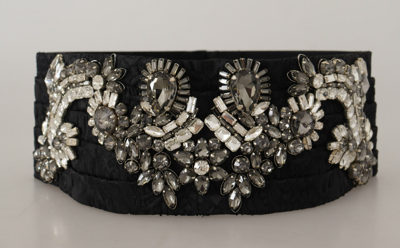 Black Silk Brass Crystal Embellished Waist Belt