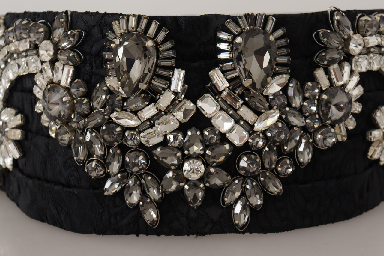 Black Silk Brass Crystal Embellished Waist Belt