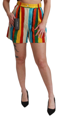 Thumbnail for Multicolor Striped High-Waist Shorts