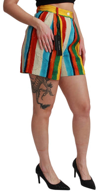 Thumbnail for Multicolor Striped High-Waist Shorts