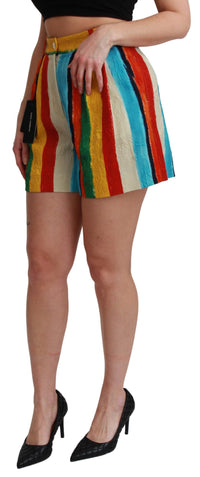Thumbnail for Multicolor Striped High-Waist Shorts