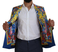 Thumbnail for Multicolor Dragon Print Silk Slim Fit Blazer