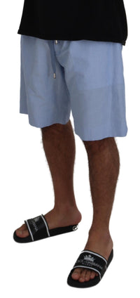 Thumbnail for Light Blue Bermuda Mid Waist Casual Shorts