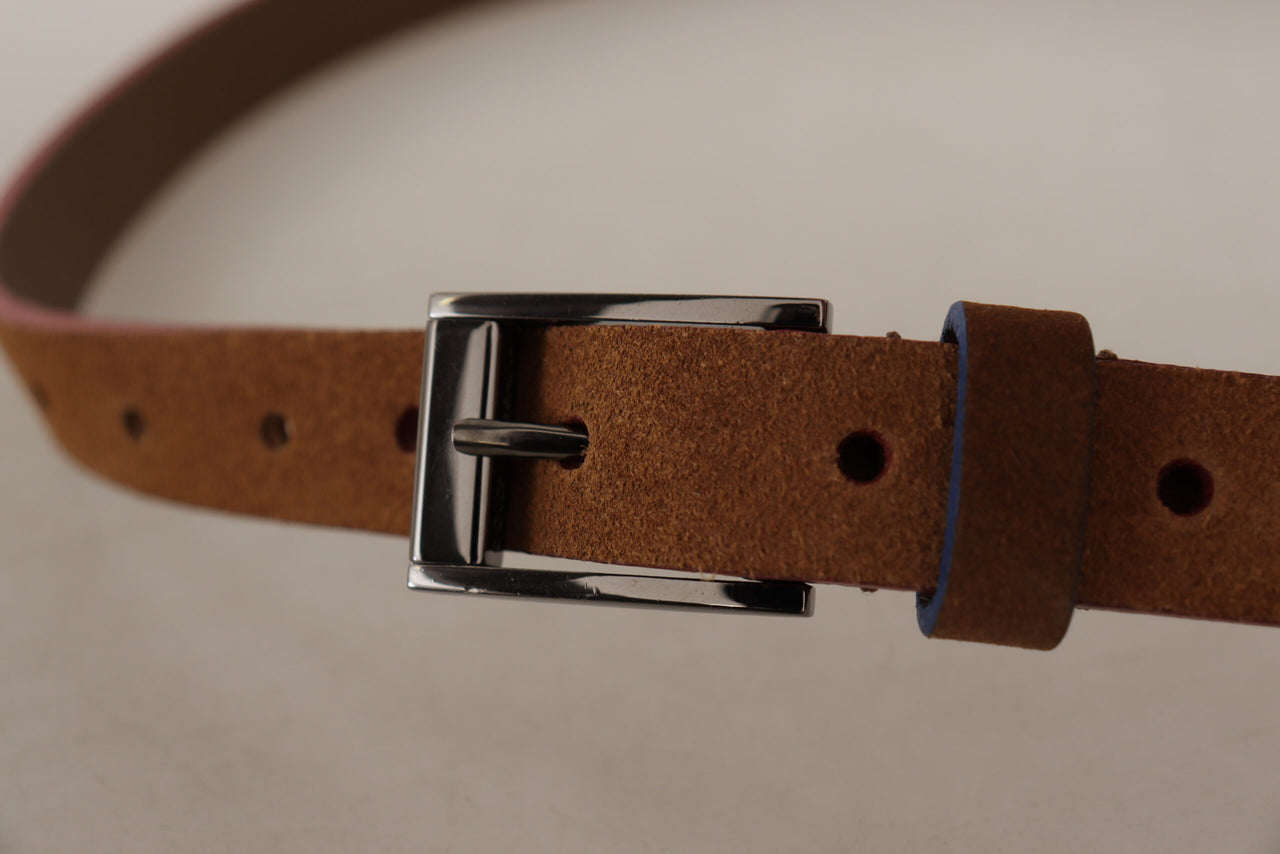 Chic Suede Belt with Logo Engraved Buckle