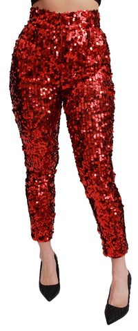 Thumbnail for Elegant High-Waist Cropped Red Trousers