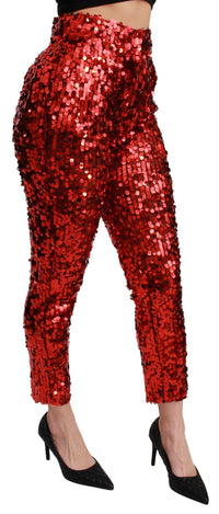 Thumbnail for Elegant High-Waist Cropped Red Trousers
