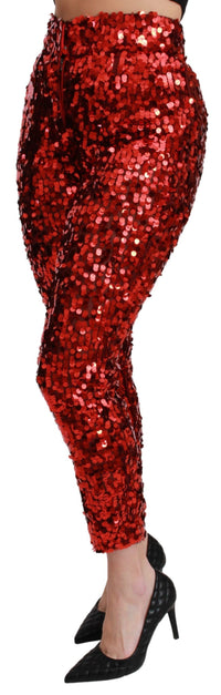Thumbnail for Elegant High-Waist Cropped Red Trousers