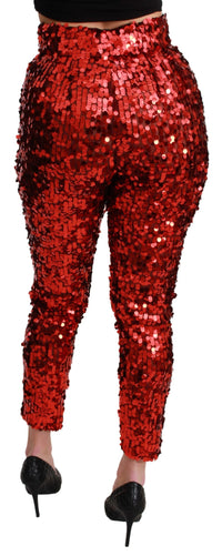 Thumbnail for Elegant High-Waist Cropped Red Trousers