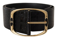 Thumbnail for Elegant Black Leather Logo Belt