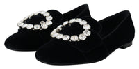 Thumbnail for Chic Velvet Crystal-Embellished Loafers