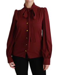 Thumbnail for Elegant Maroon Silk Blend Polo Blouse